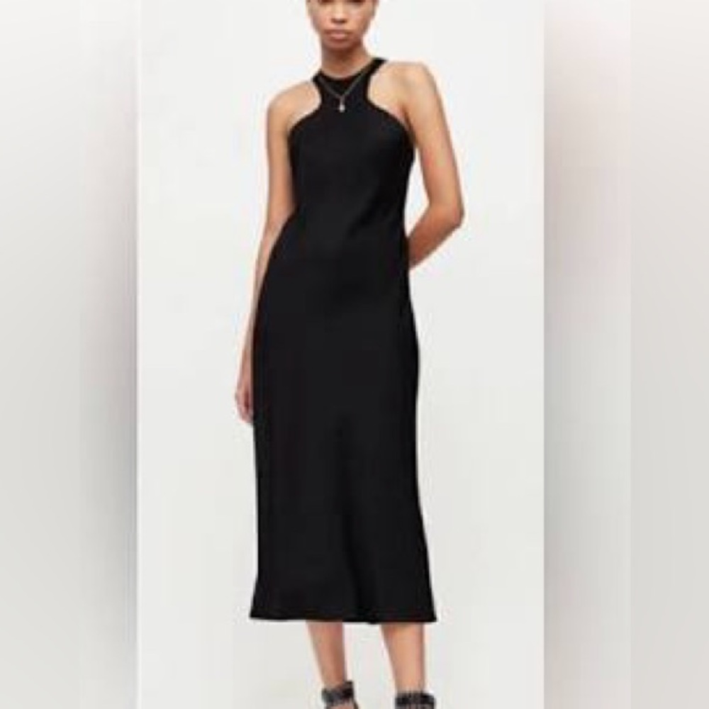 All Saints Black Racerback Midi Dress with Keyhole Back